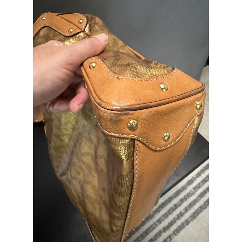 Y2K Michael Kors Gold MK signature logo hobo shoulder bag purse studs Rare - Picture 14 of 16